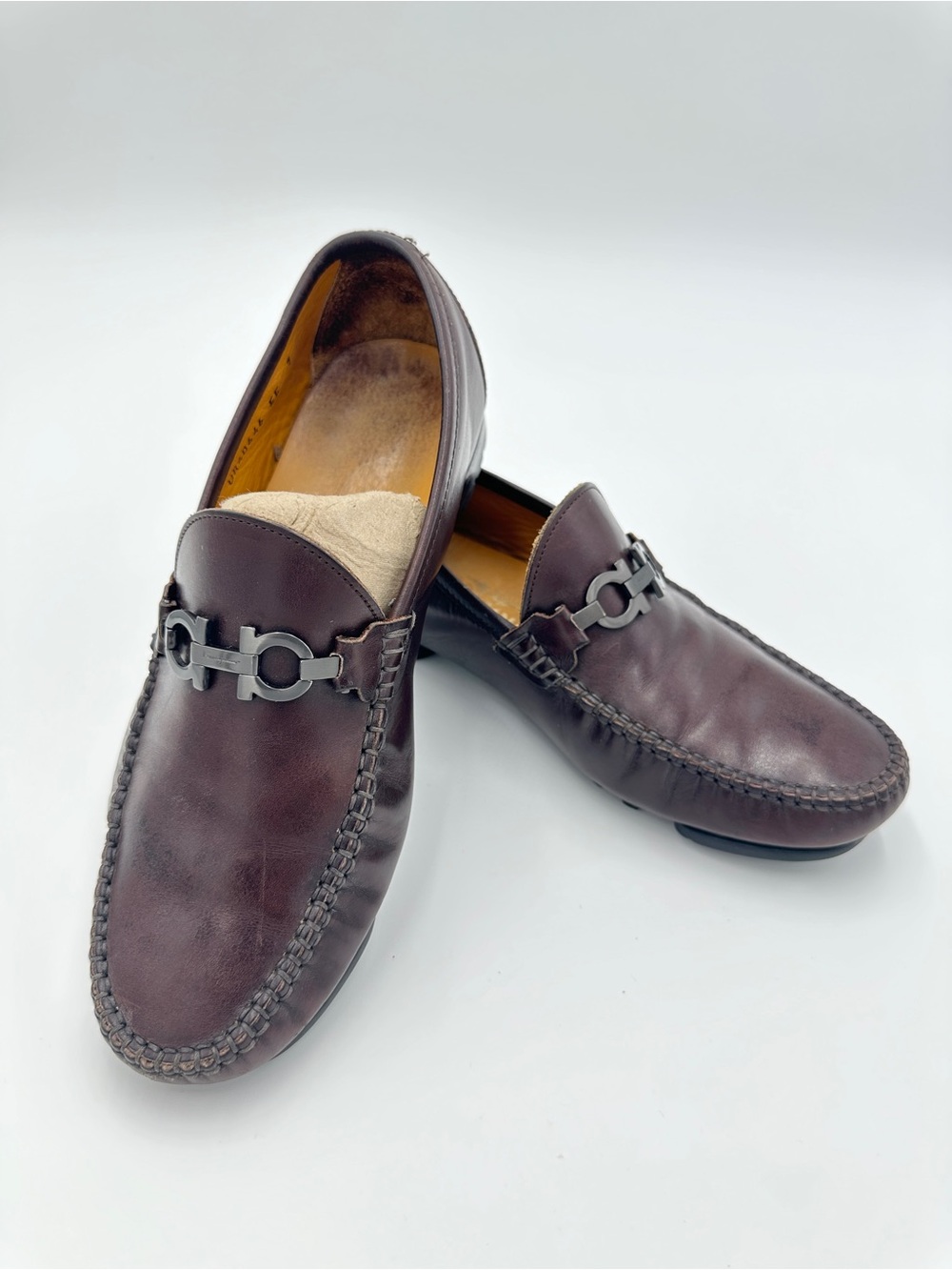 Salvatore Ferragamo Gancini Bit Loafers Mens 7 EE Brown Leather Dress Shoes‎